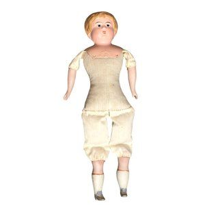 Vintage German Doll Pressed Metal Head Cloth Body Glass Hands Feet Blonde Antiqu